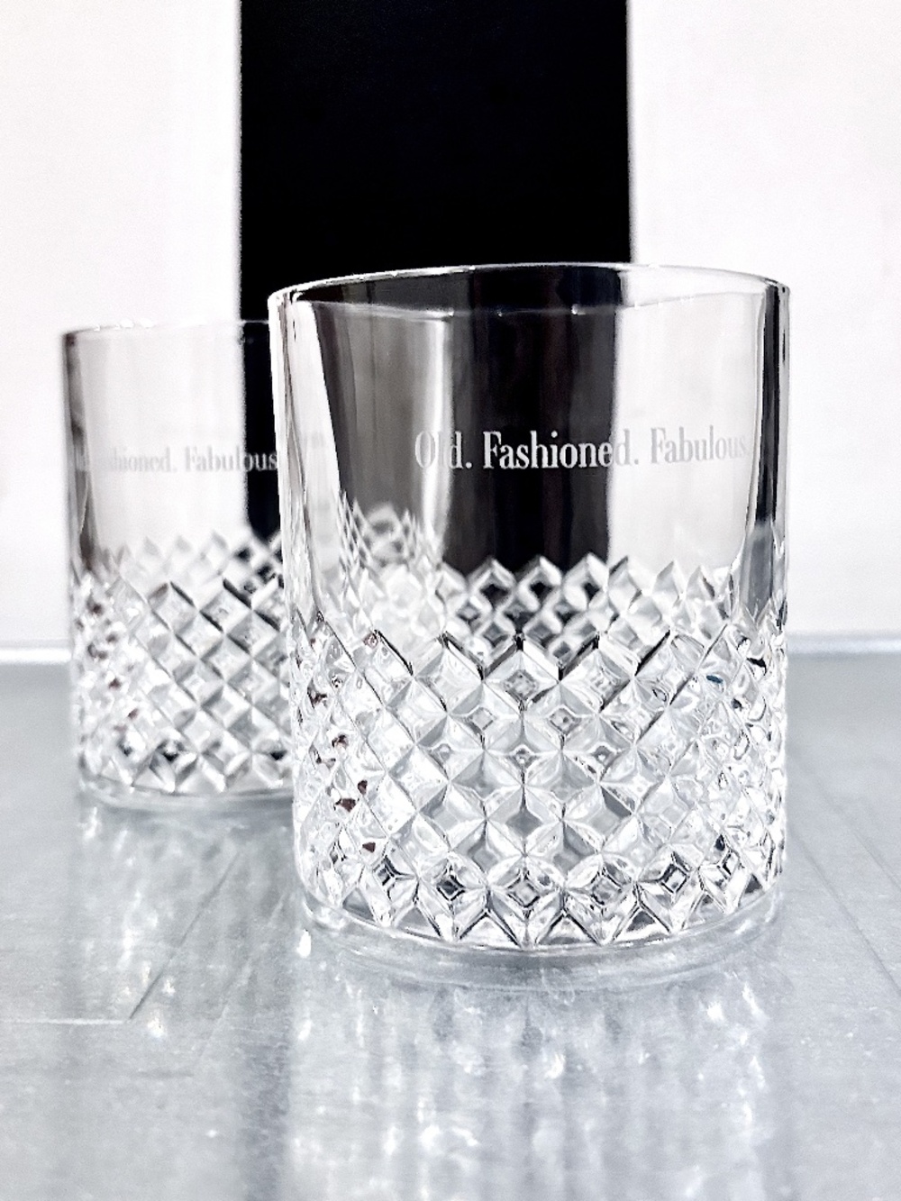 Old Fashion Tumblers Etched With 'Old.Fashioned.Fabulous.' NWOT
